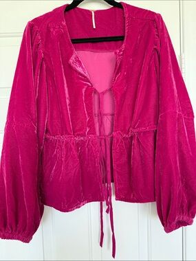 Velvet Tie-Front Blouse in Vibrant Fuchsia
